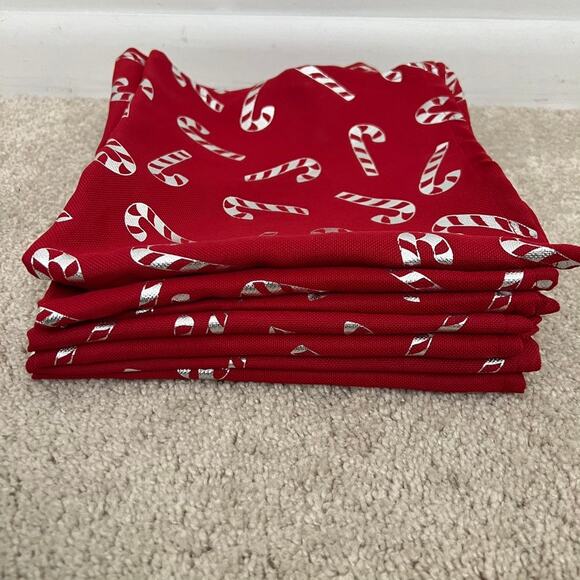 Nicole Miller Candy Cane Napkins Red Silver Set of 7 Holiday Christmas Hosting - Picture 2 of 9